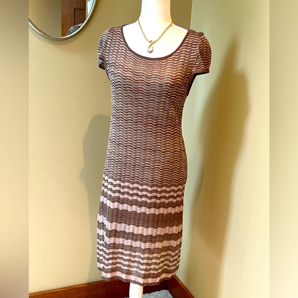 RENE DERHY 🤎 DESIGNER KNIT CAP SLEEVE 🤎 STRIPED DRESS Large